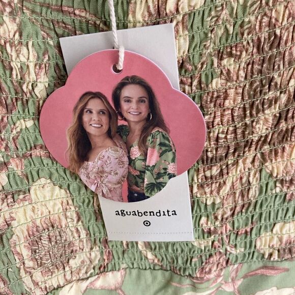 Agua Bendita Target 3X Olive Green Mini Dress Romantic Floral Puffed Sleeve NWT - Picture 6 of 7